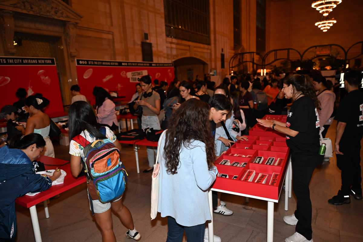 At Grand Central Terminal, fans were able to customize their own BTS-themed t-shirts.