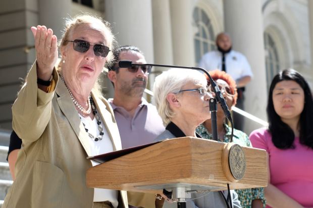 Council Member Gale Brewer speaks Tuesday outside City Hall. (Evan Simko-Bednarski / New York Daily News)