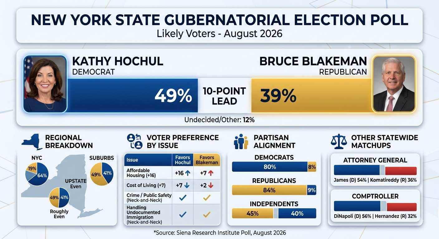 Siena Poll Of Likely New York State Voters: Hochul 49%, Blakeman 39%