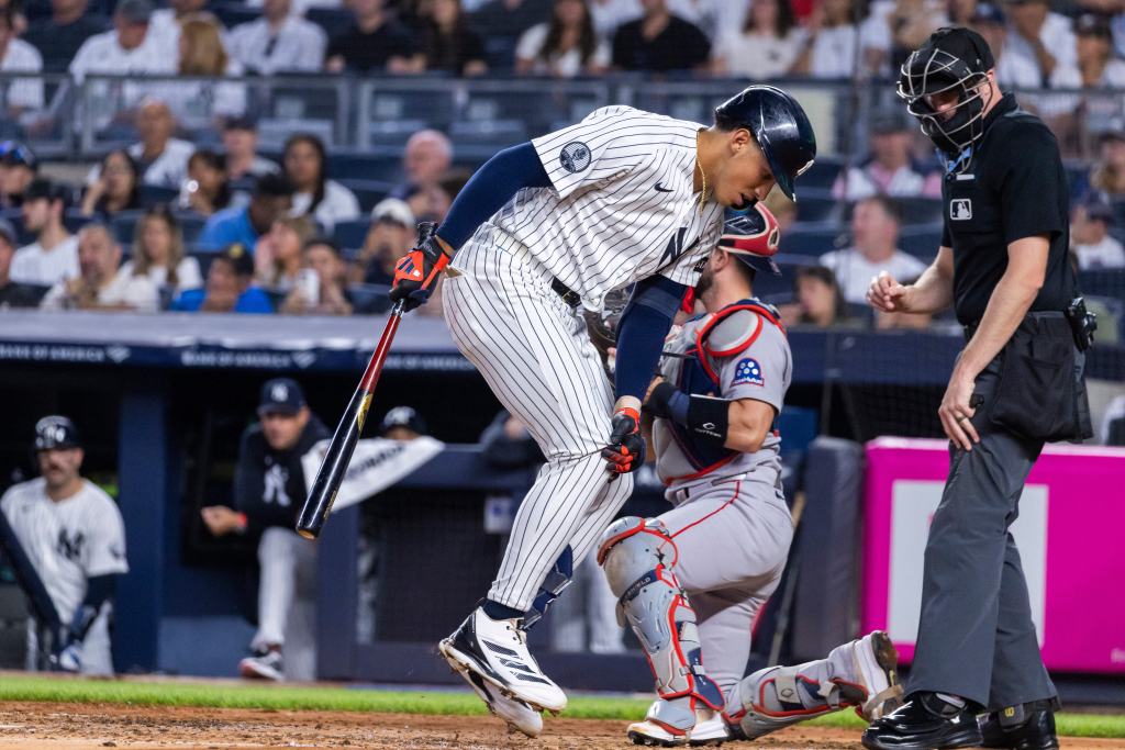 George Lombard Jr. suffers a right knee injury after checking his swing during a second-inning at-bat in the Yankees' blowout win over the Red Sox in Game 2 of a split doubleheader. He was forced to exit later in the game.