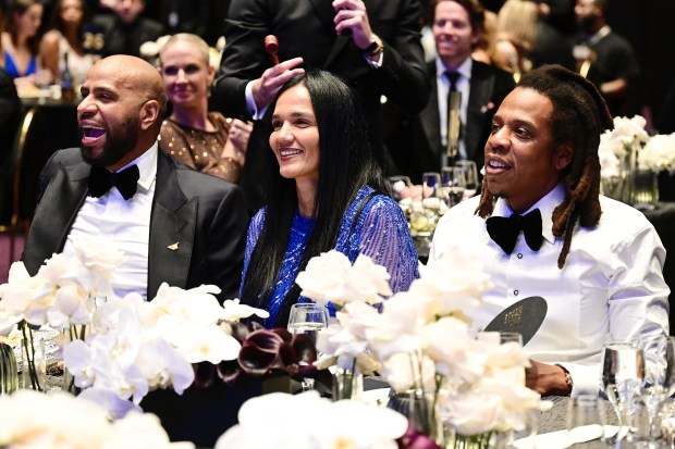 (L-R) Juan Perez, Desiree Perez and Jay-Z attend as Michael Rubin, Meek Mill, Jay-Z, and more Host Inaugural REFORM Alliance Casino Night Event at Ocean Casino Resort on Sept. 30, 2023 in Atlantic City, New Jersey. (Photo by Dave Kotinsky/Getty Images for REFORM Alliance)