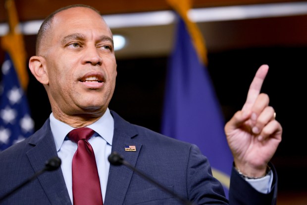 House Minority Leader Hakeem Jeffries speaks during a news conference at the U.S. Capitol Building.