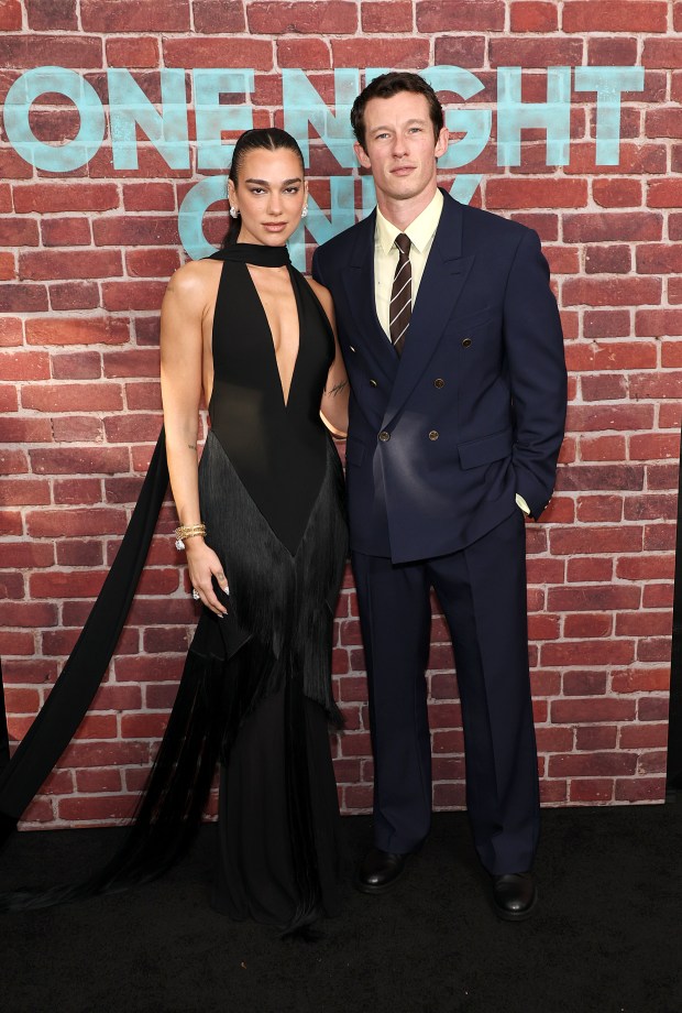 NEW YORK, NEW YORK - AUGUST 03: (L-R) Dua Lipa and Callum Turner attend the "One Night Only" New York Premiere at SVA Theater on August 03, 2026 in New York City. (Photo by Jamie McCarthy/Getty Images)