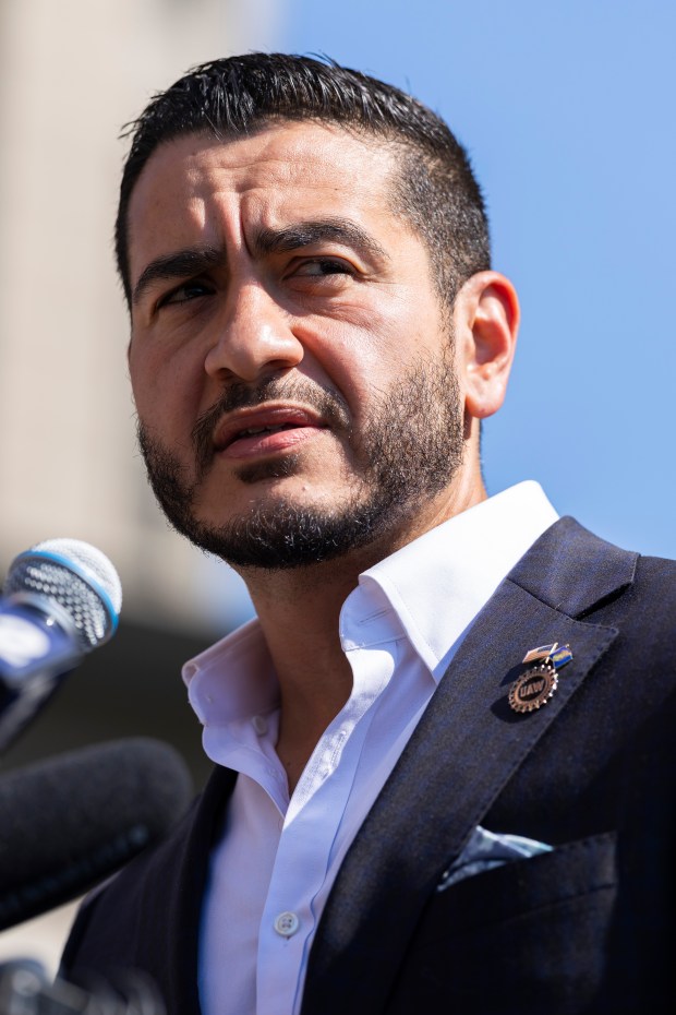 Michigan Democratic Senate primary winner Abdul El-Sayed speaks during a press conference.