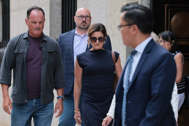 Paulette Thompson, wife of Brian Thompson, leaves Thurgood Marshall United States Courthouse after a Luigi Mangione court hearing on Aug. 14, 2026 in New York City. (Photo by Michael M. Santiago/Getty Images)