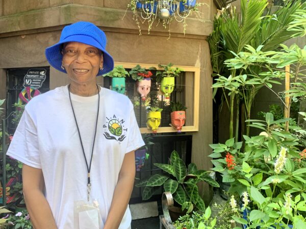 Perry Edwards with her “MoMA in Prospect Park” themed installation. Photo: Mary Frost/Brooklyn Eagle