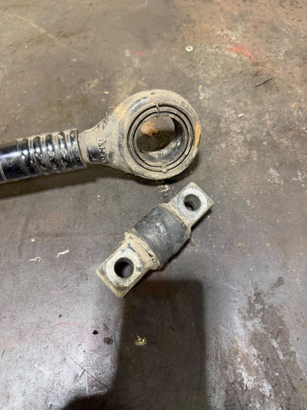 A worn out radius rod from Bus No. 7573 shows one bushing completely detached. Despite being flagged in June, the bus continued serving on local routes in Manhattan until mid-July. (Obtained by Daily News)
