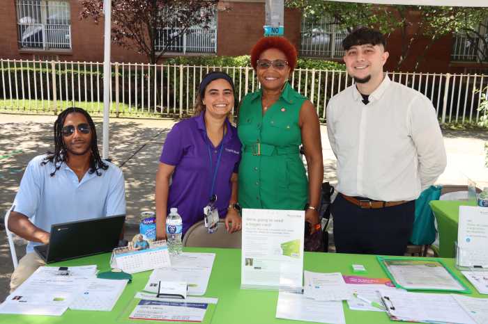 Council Member Mercedes Narcisse, third from left, with agents from Healthfirst.