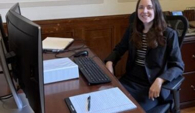 Julia Groman at her desk