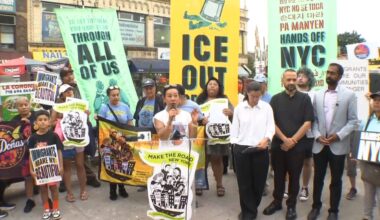 Dozens of people joined the rally on Monday in Queens. (Spectrum News NY1)