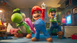 THE SUPER MARIO GALAXY MOVIE, from left: Yoshi (voice: Donald Glover), Mario (voice: Chris Pratt), Luigi (voice: Charlie Day, 2026. © Universal Pictures / Courtesy Everett Collection