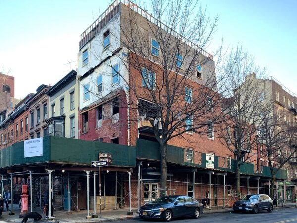 One Monroe Place under reconstruction in February 2023. Photo: Mary Frost/Brooklyn Eagle