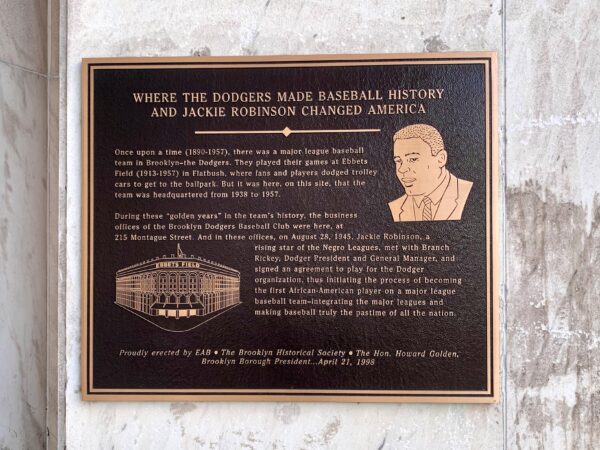 In the 1930s and 1940s, the development site was home to a building housing the offices of the Brooklyn Dodgers, where general manager Branch Rickey signed Jackie Robinson to a minor-league contract. A historical plaque, currently in storage, commemorates the event. Photo: Mary Frost/Brooklyn Eagle