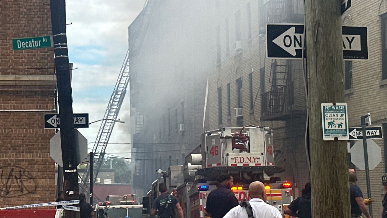 The fire in Norwood. (Spectrum News NY1/Philip O'Driscoll)