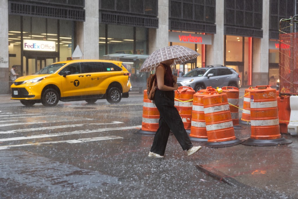 New York City was walloped by heavy rain during Monday’s morning commute.
