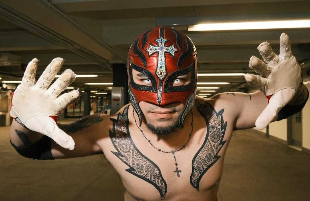 A person cosplays as Rey Mysterio.