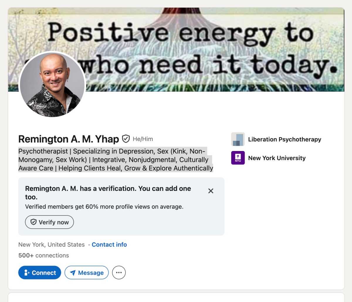 screenshot of Manhattan rape suspect's Linked In page