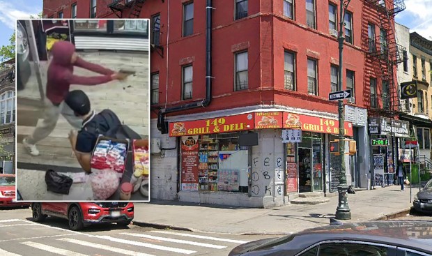 Police released images of Jesus Acosta, wanted for killing a fast food worker in Brooklyn and shooting a deli customer in the Bronx (inset) before stealing money from the register and running off. (United Bodegas of America; Google)