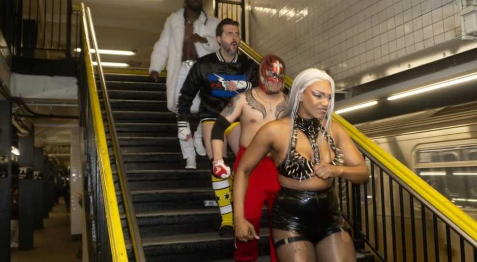 wrestlers march downstairs