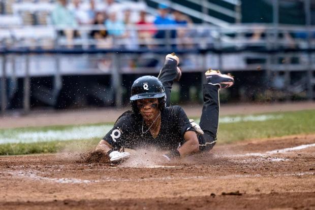 Former Little League World Series star Mo'ne Davis slides into home for the Los Angeles Queens during a Women's Pro Baseball League at Robin Roberts Stadium in Springfield, Illinois. (Courtesy of Holly Desautels/Women's Pro Baseball League)