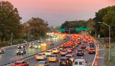 Heavy traffic on the Grand Central Parkway, Queens, New York