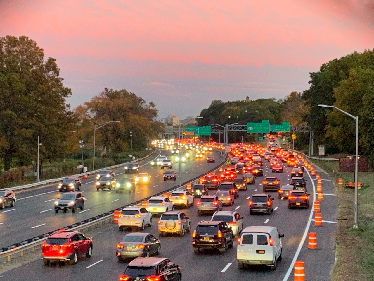 Heavy traffic on the Grand Central Parkway, Queens, New York