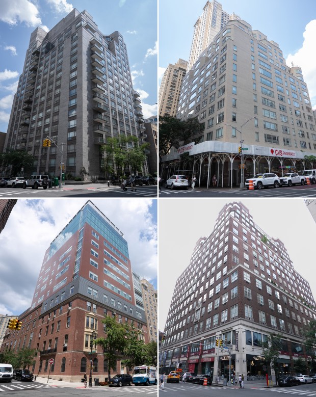 Clockwise, from top-left: 501 E. 87th St., 125 E. 87th St., 120 E. 87th St. and 100 East End Ave. in Manhattan were four of the buildings with positive results for the presence of the type of Legionella bacteria that causes Legionnaires' disease.