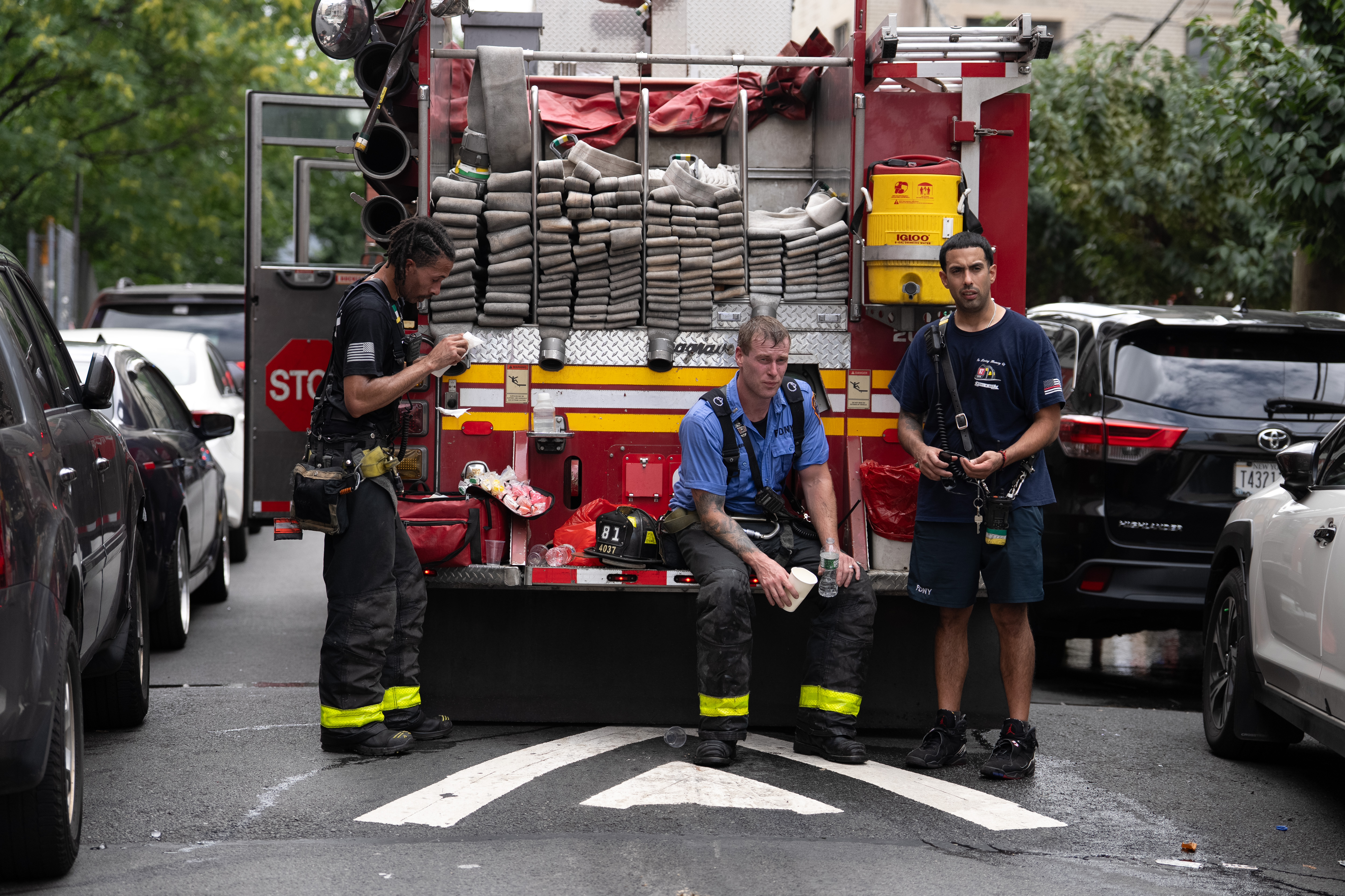 FDNY members work a fire at 374 E. 209th St. Wednesday Aug. 5, 2026 in the Bronx, New York. (Barry Williams/ New York Daily News)