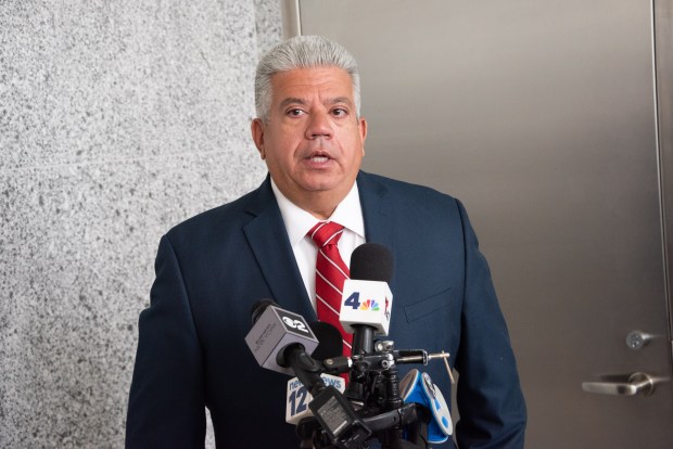 Brooklyn District Attorney Eric Gonzalez speaks to the media at Brooklyn Supreme Court in New York on Thursday, July 16, 2026 after the sentencing of Dmitriy Popov. (Gardiner Anderson / New York Daily News)