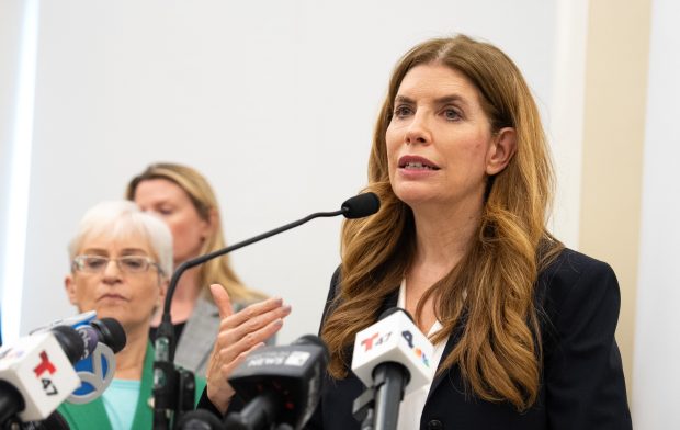 City Council Speaker Julie Menin speaks during a press conference at Lenox Hill Hospital on July 21, related to the Legionnaires' disease outbreak on the Upper East Side.