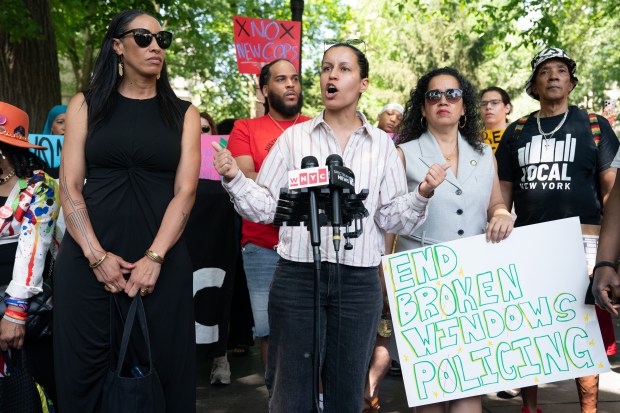New York City Councilwoman Tiffany Cuban speaks during a press conference urging Mayor Mamdani to reject a planned increase in headcount at the NYPD outside New York City Hall Thursday, June 25, 2026, in Manhattan, New York. (Barry Williams/ New York Daily News/Pool)