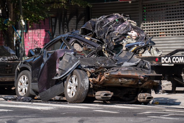 Multiple people were injured in a crash at Sherman Ave. and W. 204th St. in Inwood on Thursday, Aug. 20, 2026. (Theodore Parisienne / New York Daily News)