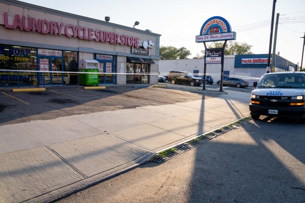 Police invesigate after Jose Scott was fatally stabbed on Merrick Blvd. near 221st St. in Queens on Sunday, Aug. 23, 2026. (Theodore Parisienne / New York Daily News)