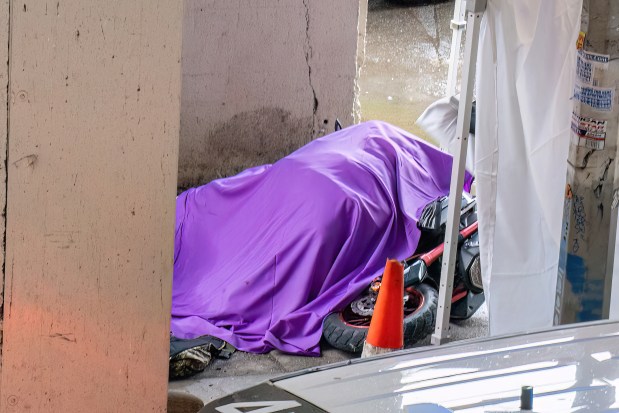 A 50yr old man riding a moped on Sagamore Street at Birchall Avenue was pronounced dead on scene after he was shot multiple times about the body in the Bronx on Monday August 3, 2026. 0809. (Theodore Parisienne / New York Daily News)