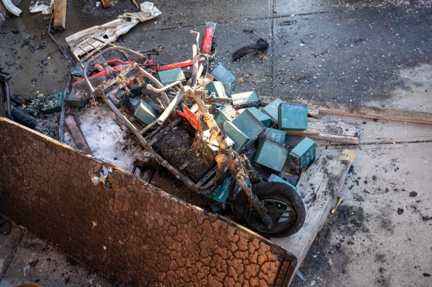 Two people suffered serious injuries, a third person suffered minor injuries and one Firefighter suffered minor injuries after a multiple e-bike lithium-ion battery fire broke out inside the basement of a residence at 142-33 60th Avenue in Queens on Friday Jan. 24, 2025. 0807. (Theodore Parisienne / New York Daily News)