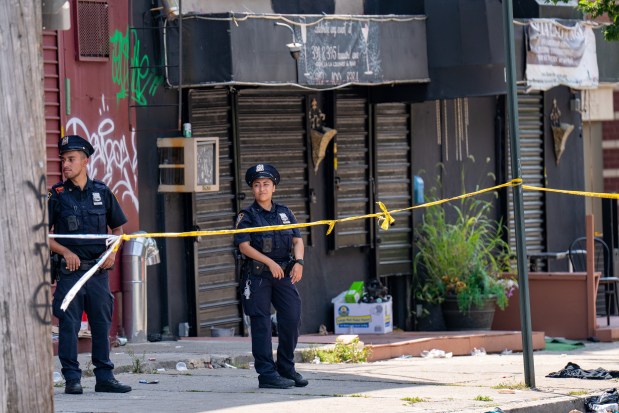 A 33yr old Sofronie Hartzog was pronounced dead at Brookdale Hospital after she was shot in the back whilst at The Ooh Lala Lounge and Bar at 391 Howard Avenue in Brooklyn on Sunday August 16, 2026. 1125. A 34yr old man, shot in the abdomen at the same location, was taken to Kings County Hospital. (Theodore Parisienne / New York Daily News)