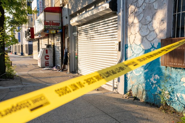 Police invesigate after Jose Scott was fatally stabbed on Merrick Blvd. near 221st St. in Queens on Sunday, Aug. 23, 2026. (Theodore Parisienne / New York Daily News)