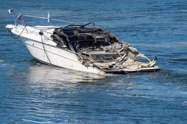 An explosion destroyed a boat that was docked at the City Island Marina in the Bronx on Saturday August 29, 2026. 1356. (Theodore Parisienne / New York Daily News)