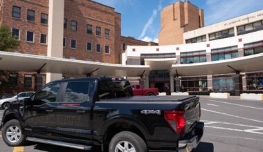 A security truck outside of St. Joseph's Hospital