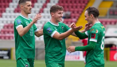 SUPER STRIKE: Seamus Duffy celebrates his excellent goal against QUB