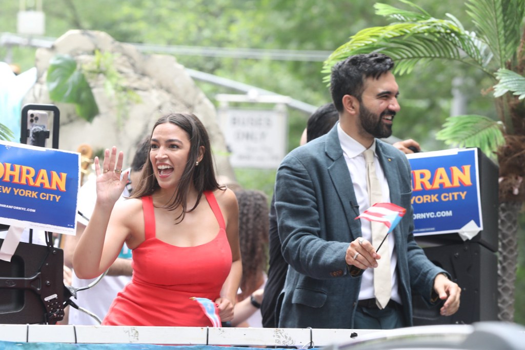 Alexandria Ocasio-Cortez and Zohran Mamdani at the annual Puerto Rican Day Parade.