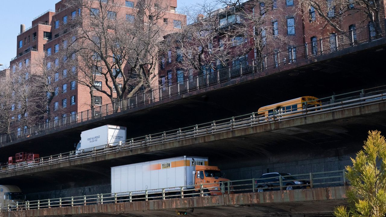 The city plans to build temporary bypass highways so crews can repair the triple cantilever while keeping the BQE operating and limiting traffic on local streets. (AP Photo/Mark Lennihan)