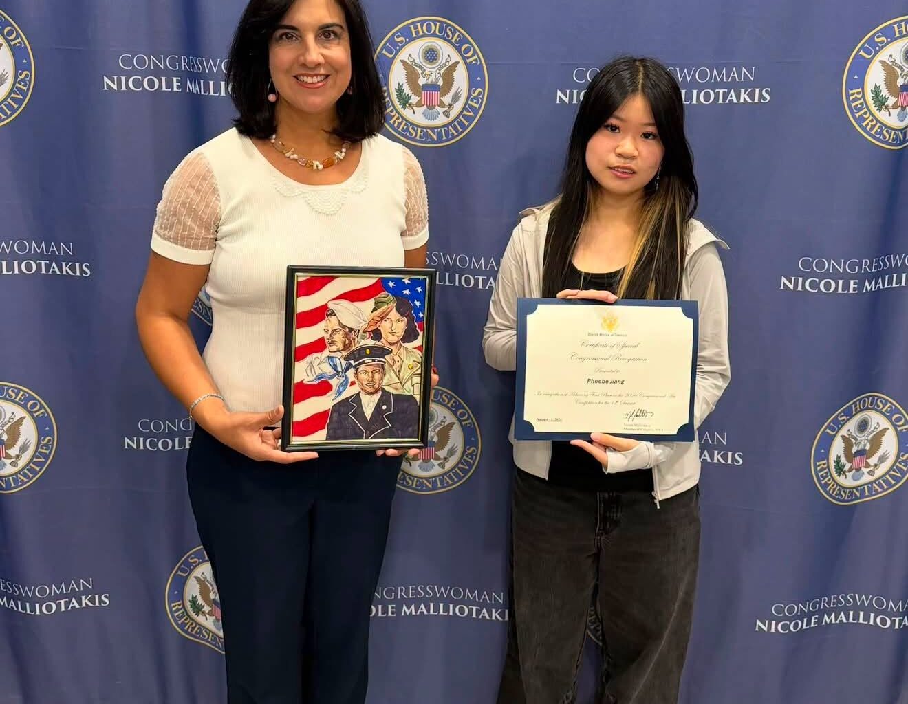 U.S. Rep. Nicole Malliotakis with Adelphi Academy of Brooklyn student Phoebe Jiang, who won the Congressional Art Competition in the 11th District. Photo: Courtesy of the office of U.S. Rep. Nicole Malliotakis