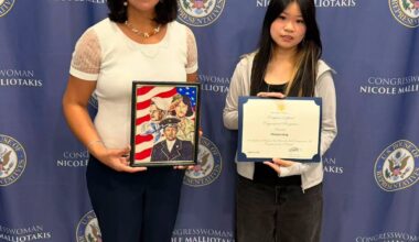 U.S. Rep. Nicole Malliotakis with Adelphi Academy of Brooklyn student Phoebe Jiang, who won the Congressional Art Competition in the 11th District. Photo: Courtesy of the office of U.S. Rep. Nicole Malliotakis