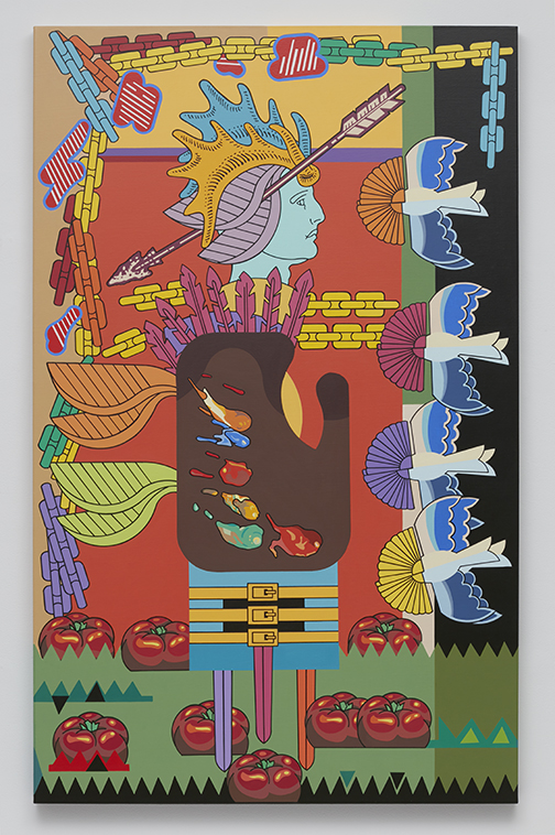 Trevor Winkfield, Self Portrait, 2001. Acrylic on linen, 58 × 36 inches. Courtesy the artist and Tibor de Nagy Gallery.