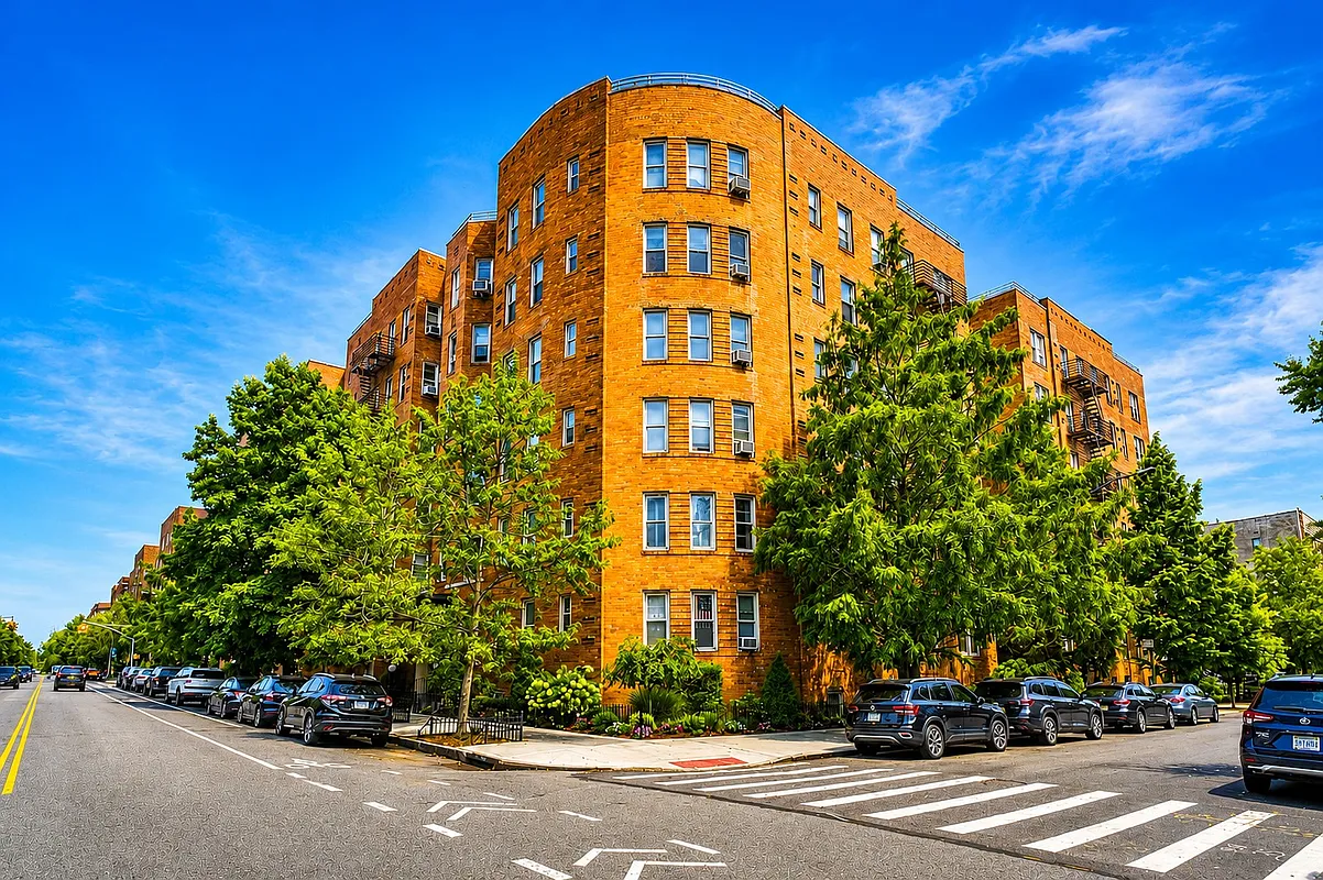brick building with a curved corner