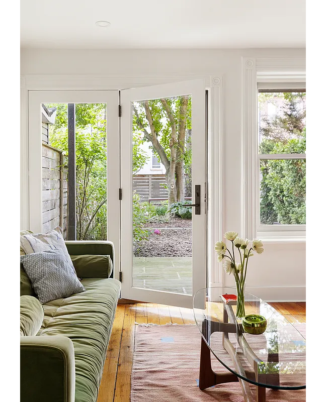 garden level apartment with glass door to rear yard