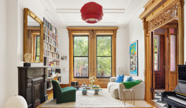 bed stuy - parlor with wood floor, stone mantel