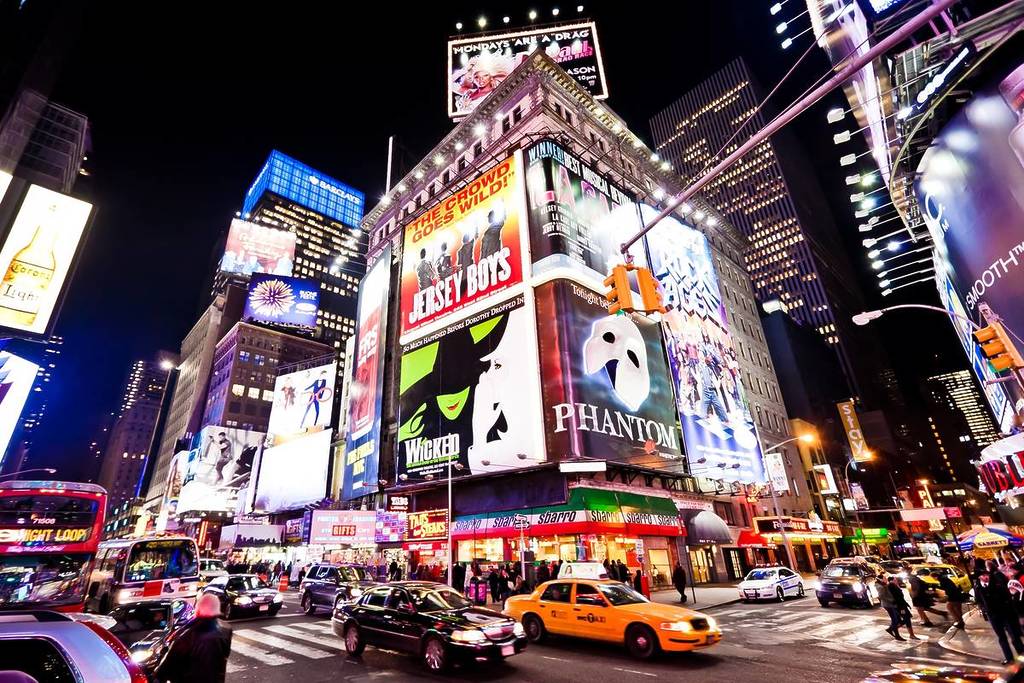 NEW YORK CITY - JAN 7: Nighttime in Times Square features with Broadway Theaters and is a symbol of New York City on January 7, 2011 in Manhattan, New York City.