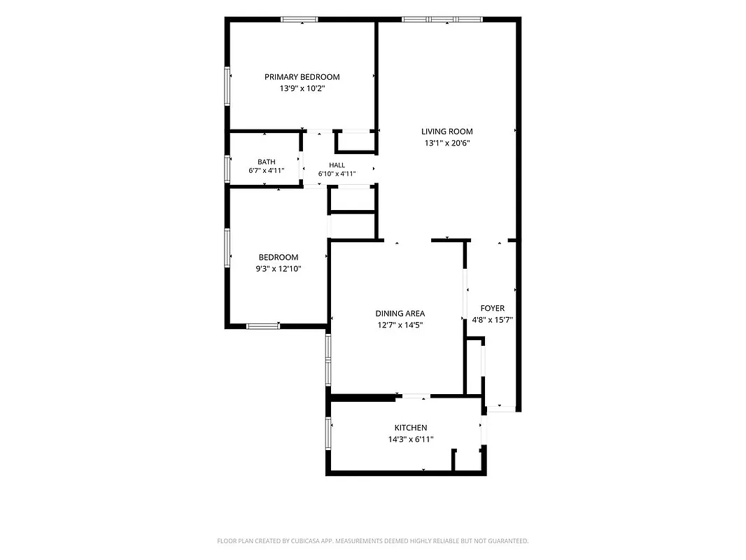 floorplan showing kitchen near entrance and bedrooms at other end of unit